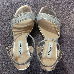 Nina Silver Glitter Open-Toe Ankle-Strap Sandals